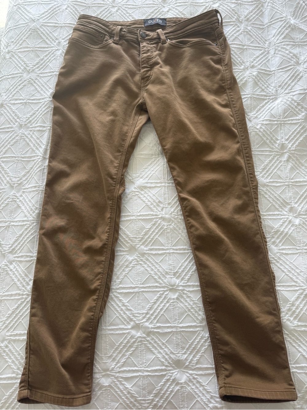 DU/ER no sweat slim pants. Tobacco colour. 33x30